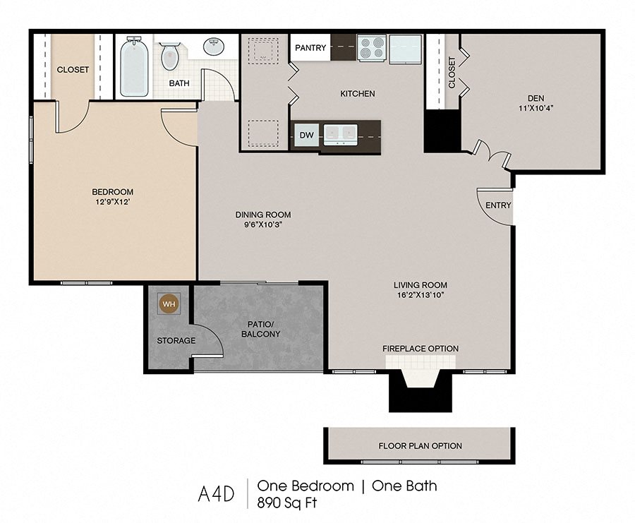 One bedroom with den floor plan Ryans Crossing in El Paso, TX